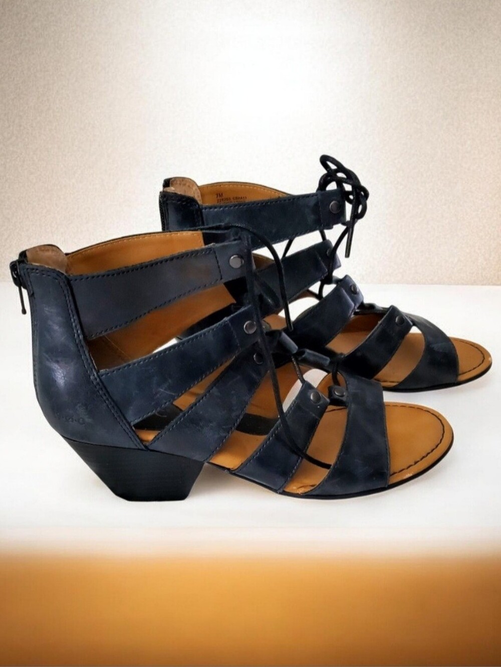 BOC Lace-Up Strappy Low Block Heel Gladiator Sandals - Black Sz 7M